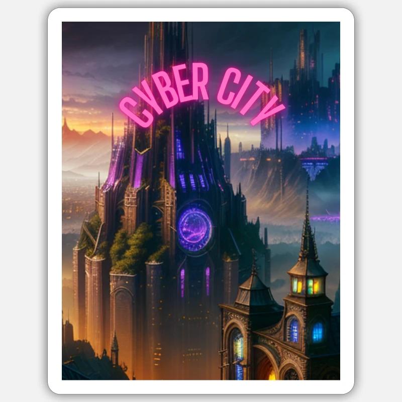 CYBER-CITÉ - Sticker taille S (10 x 10 cm) - blanc mat