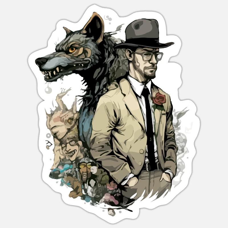 Hervé Werwolf - Sticker Größe S (10 x 10 cm) - Mattweiß