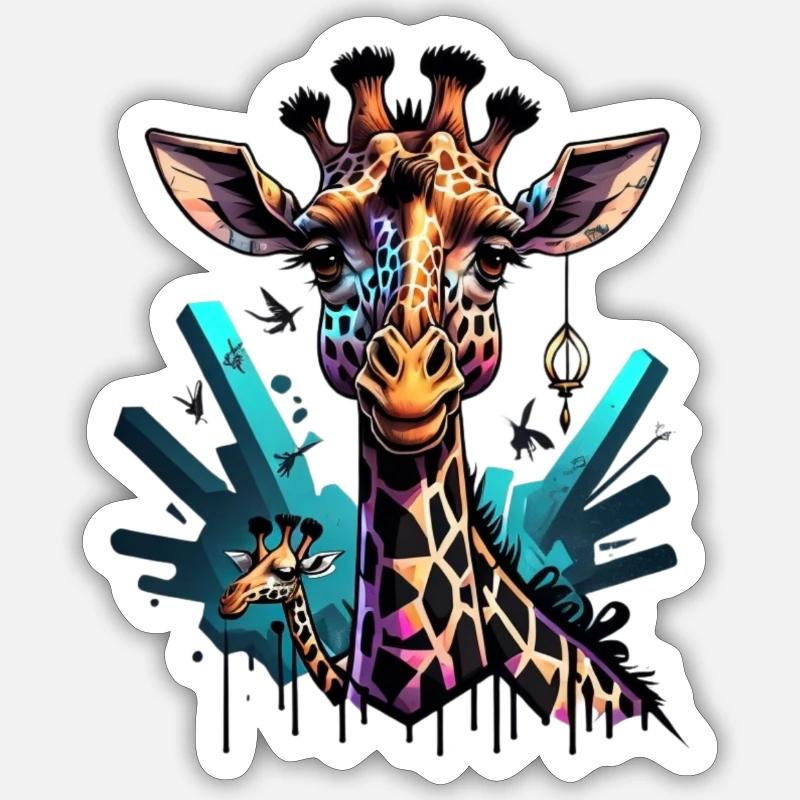 Graffiti Girafe - Sticker taille S (10 x 10 cm) - blanc mat
