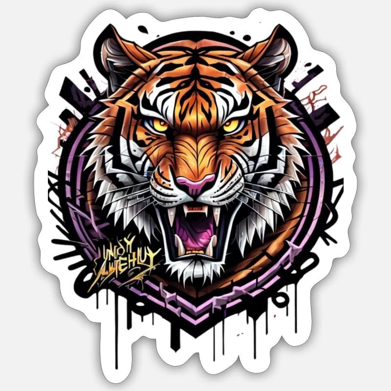 Graffiti Tigre - Sticker taille S (10 x 10 cm) - blanc mat
