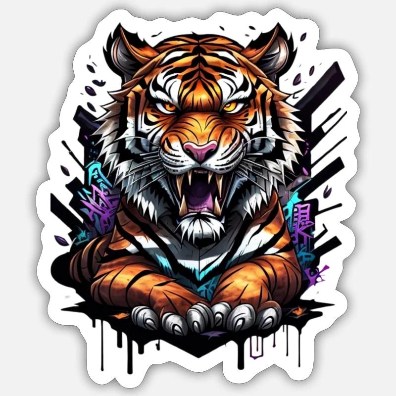 Graffiti Tiger - Sticker Größe S (10 x 10 cm) - Mattweiß