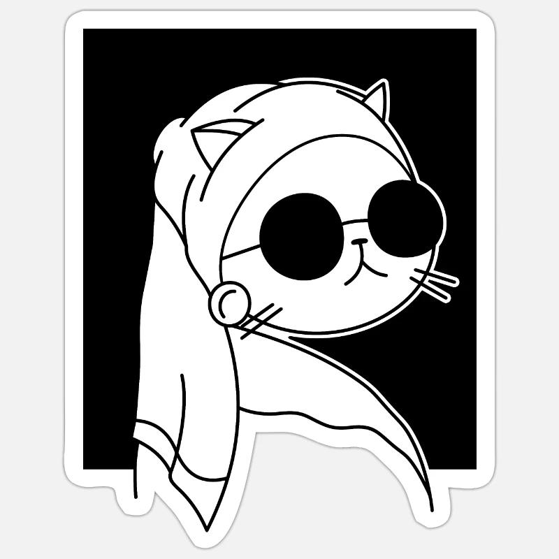 Portrait de chat - Sticker taille S (10 x 10 cm) - blanc mat