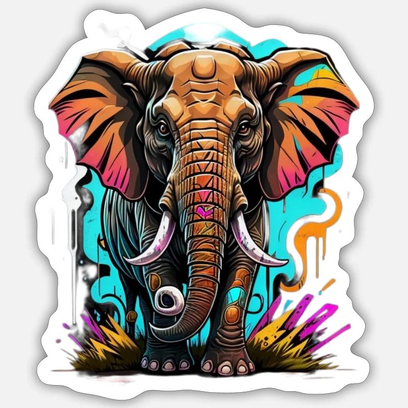 Graffiti éléphant - Sticker taille S (10 x 10 cm) - blanc mat
