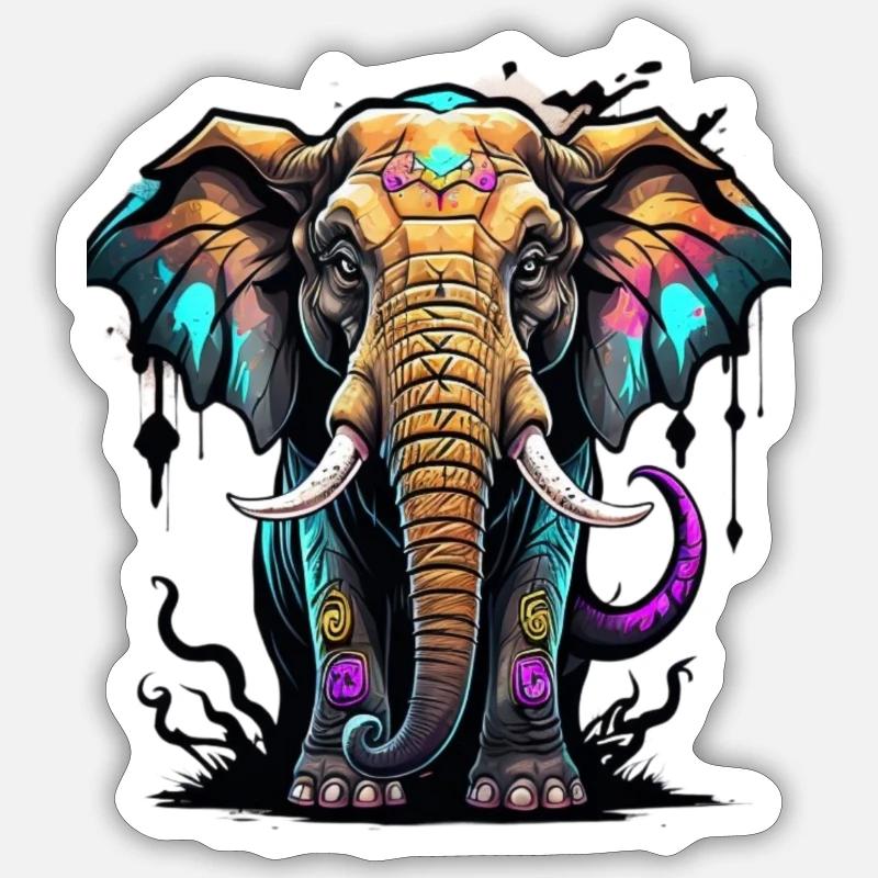 Graffiti Elefant - Sticker Größe S (10 x 10 cm) - Mattweiß