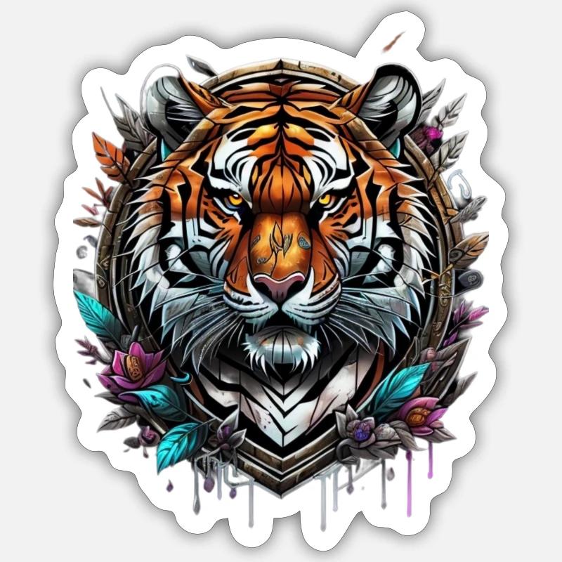 Graffiti Tiger - Sticker Größe S (10 x 10 cm) - Mattweiß
