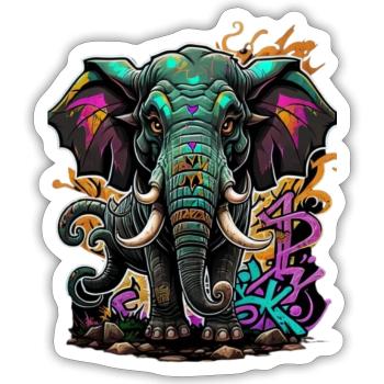 Graffiti éléphant - Sticker taille S (10 x 10 cm) - blanc mat - Devant