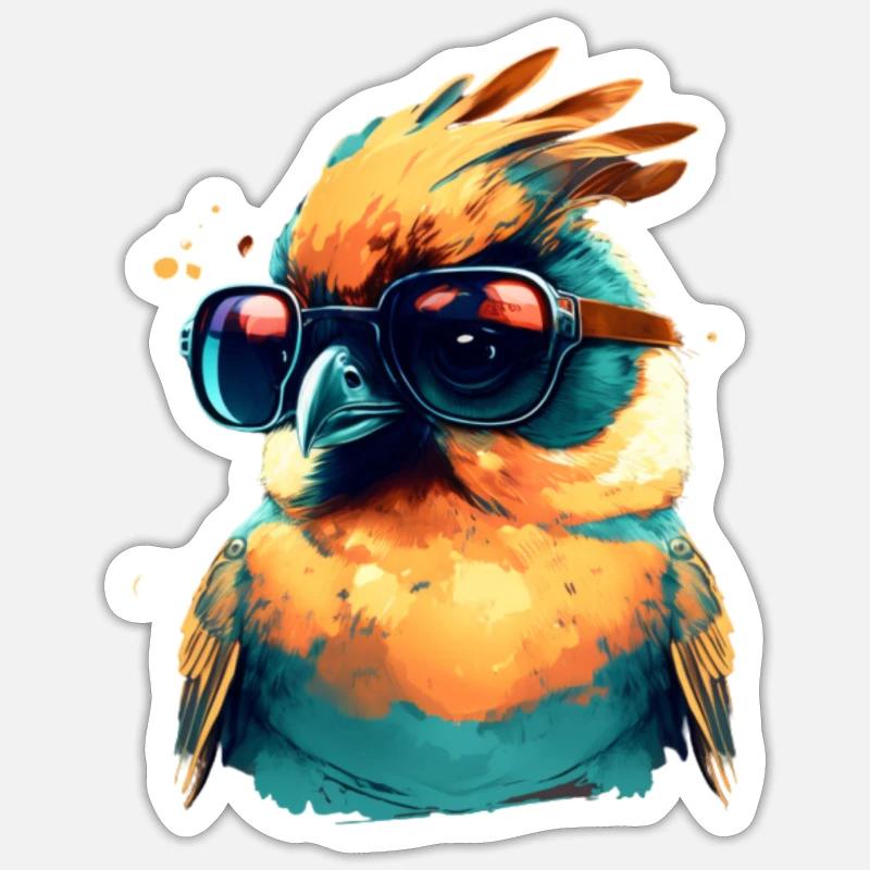 Oiseau cool - Sticker taille S (10 x 10 cm) - blanc mat