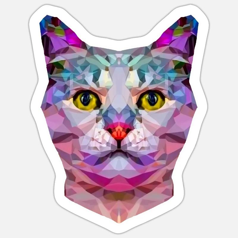 CHAT ORIGAMI - Sticker taille S (10 x 10 cm) - blanc mat