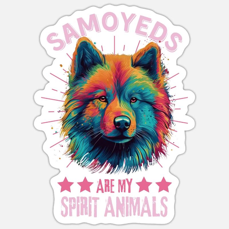 Samoyed Lovers Colorful Samoyed - Sticker size S (10 x 10 cm) - white matte