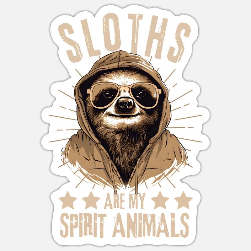 Faultier mit Sonnenbrille und Kapuzenpullover - Sticker Größe S (10 x 10 cm) - Mattweiß
