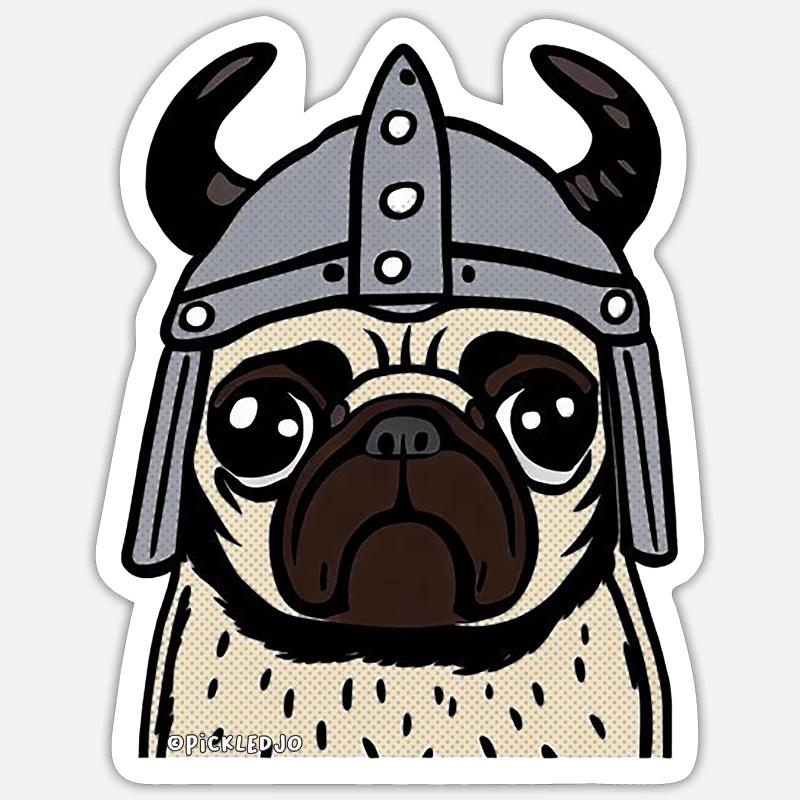 Mops Wikinger Gekritzel - Sticker Größe S (10 x 10 cm) - Mattweiß