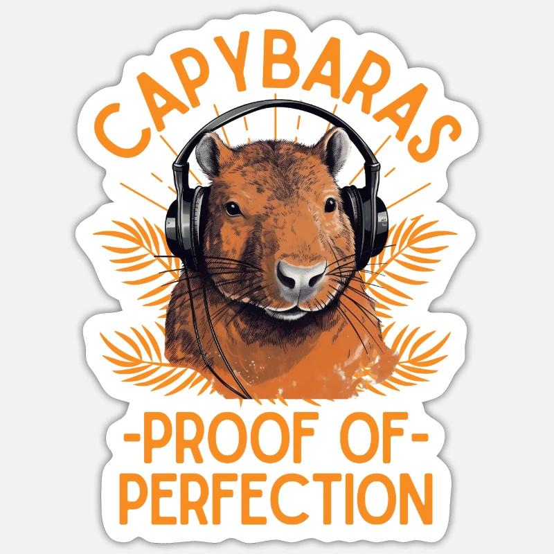 Capybara avec écouteurs Sticker taille S (10 x 10 cm)