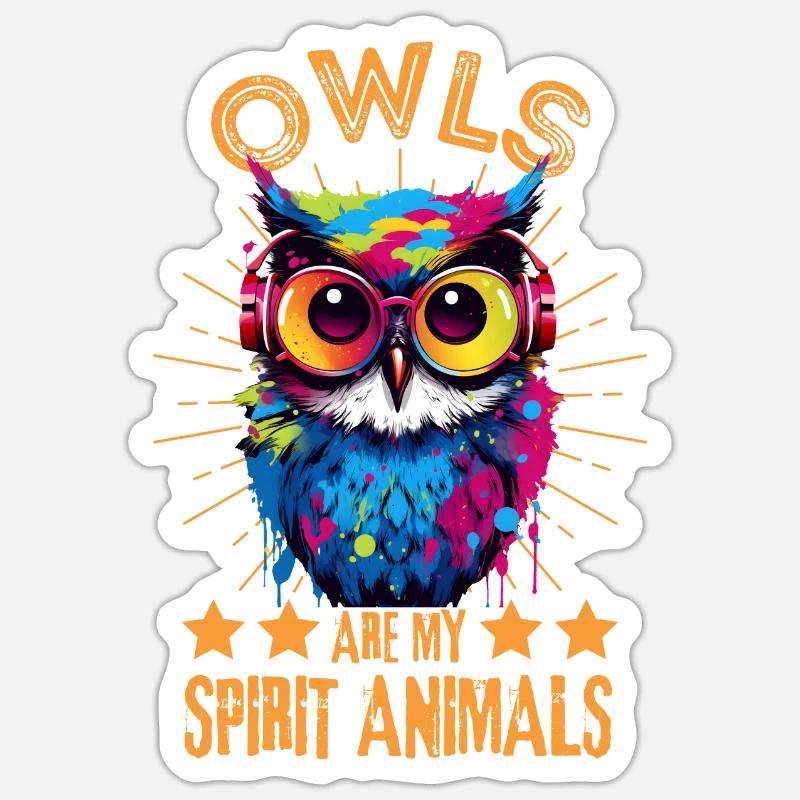 Bunte Eule mit Kopfhörer Sticker Größe S (10 x 10 cm)