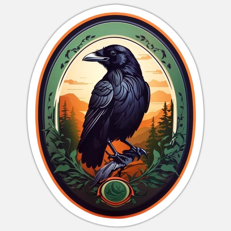 Corbeau noir - Sticker taille S (10 x 10 cm) - blanc mat
