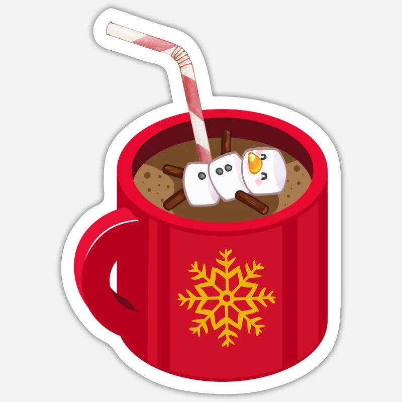 Red cocoa cup with floating marshmallows snowman Sticker size S (10 x 10 cm)