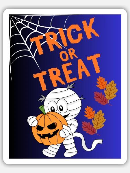 Trick oder Treat Mumie Kürbis - Sticker Größe S (10 x 10 cm) - Mattweiß