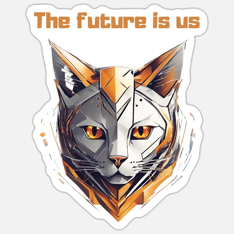 Katze der Zukunft - Sticker Größe S (10 x 10 cm) - Mattweiß