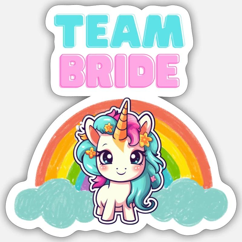 "Team Bride" Einhorn-Design - Sticker Größe S (10 x 10 cm) - Mattweiß