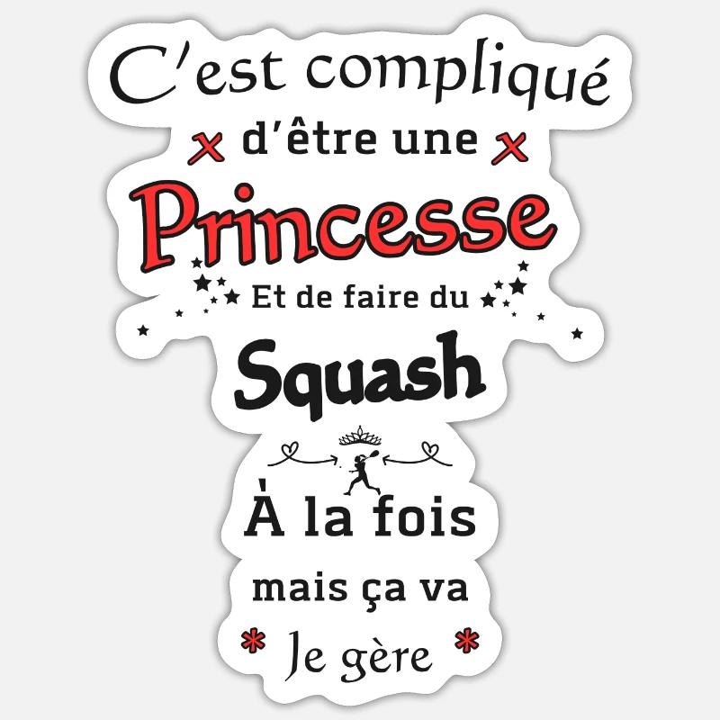 Princesse et Squash - Sticker taille S (10 x 10 cm) - blanc mat