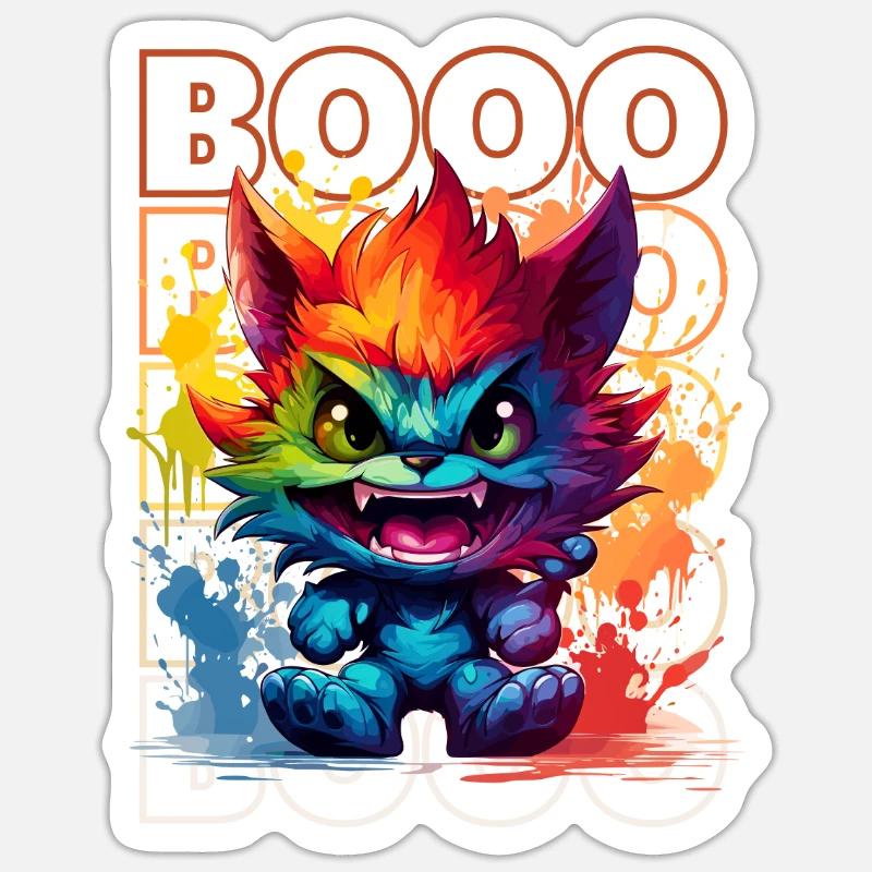 Chibi Roar & Booo! Whimsical Wolfman Tee! Sticker size S (10 x 10 cm)