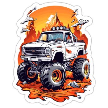 Monstertruck Renn - Sticker Größe S (10 x 10 cm) - Mattweiß - Vorne