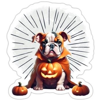 Bulldogge Halloween Hund HUNDE - Sticker Größe S (10 x 10 cm) - Mattweiß - Vorne