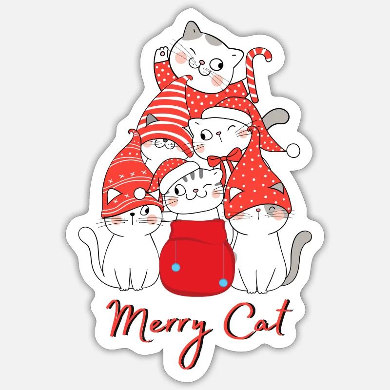 Joyeux Chat - Sticker taille S (10 x 10 cm) - blanc mat