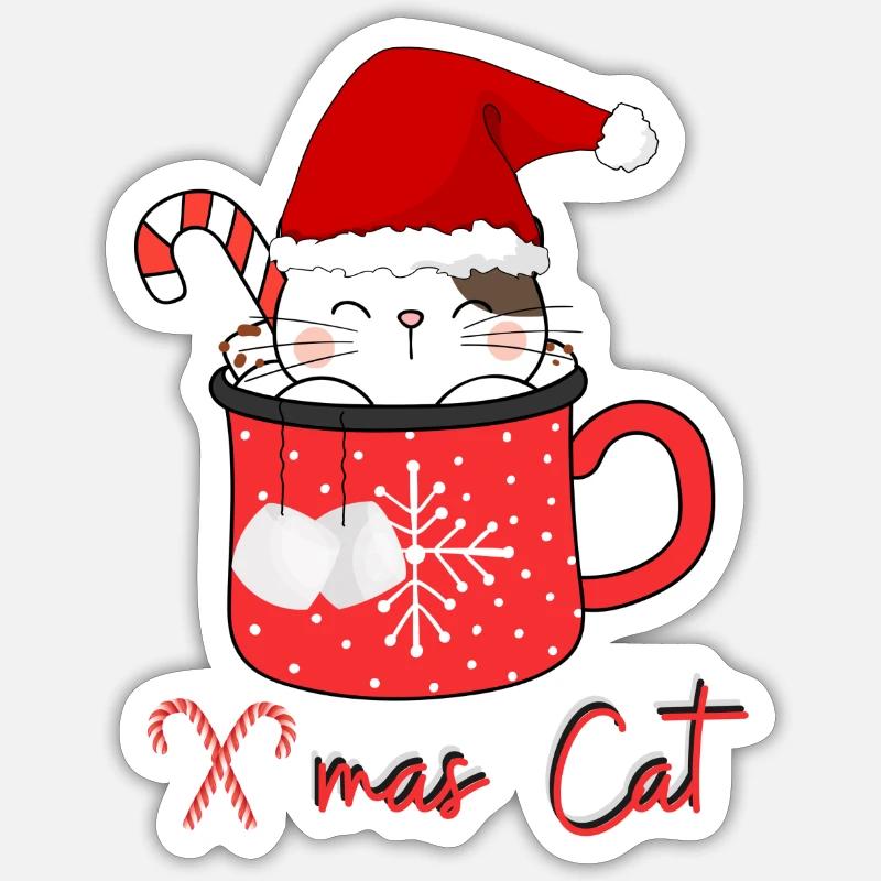 Chat de Noël Sticker taille S (10 x 10 cm)