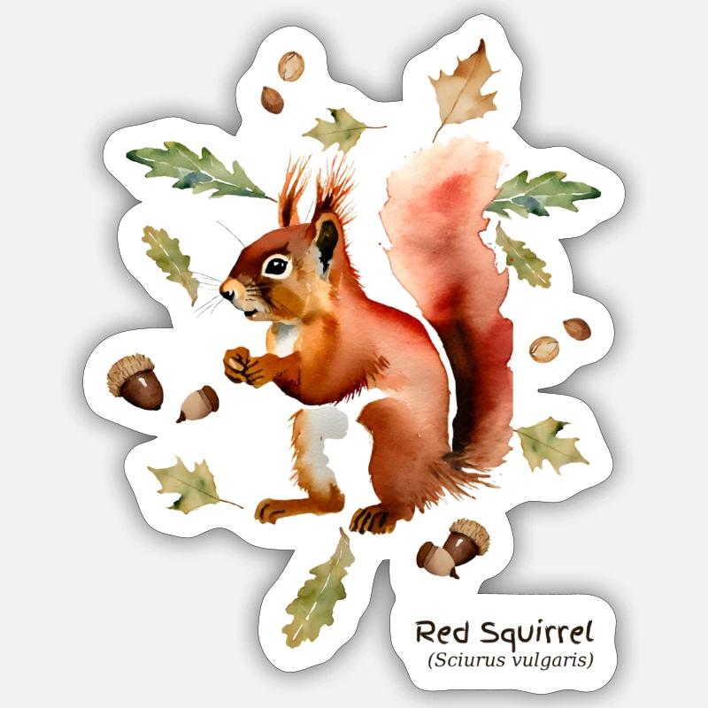 Red Squirrel with name in dark text Sticker size S (10 x 10 cm)