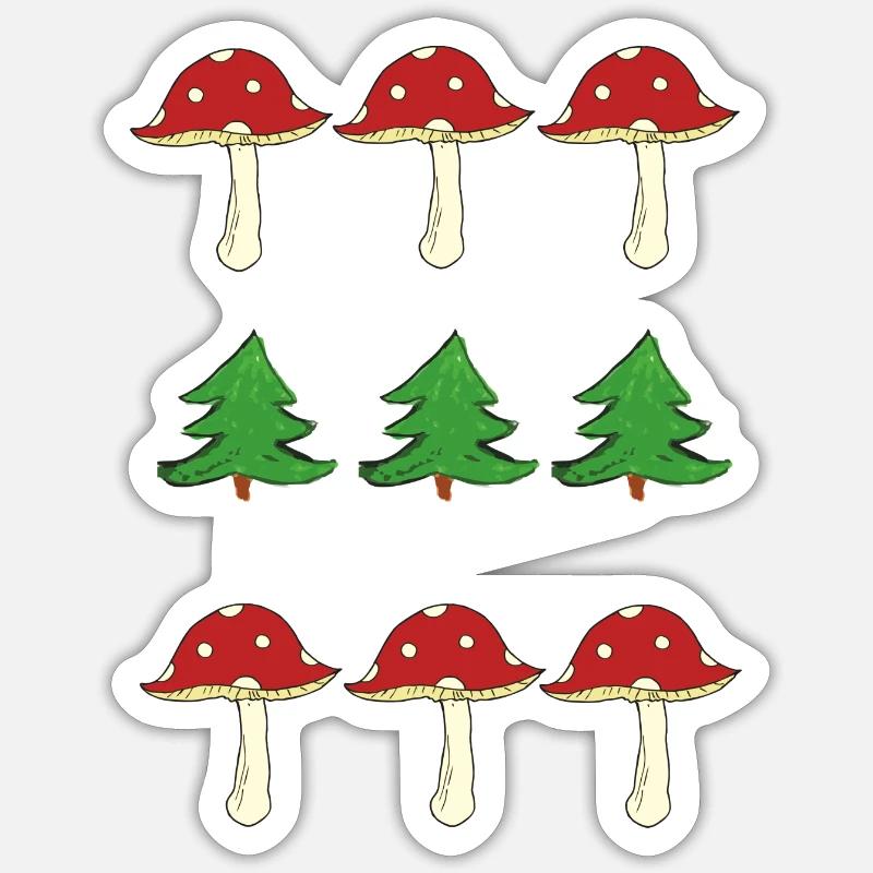 Champignons et forêt - Sticker taille S (10 x 10 cm) - blanc mat