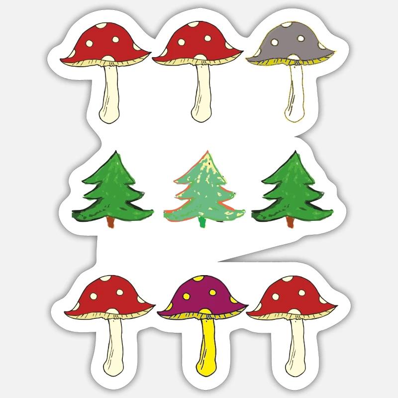 Toadstools and forest - Sticker size S (10 x 10 cm) - white matte