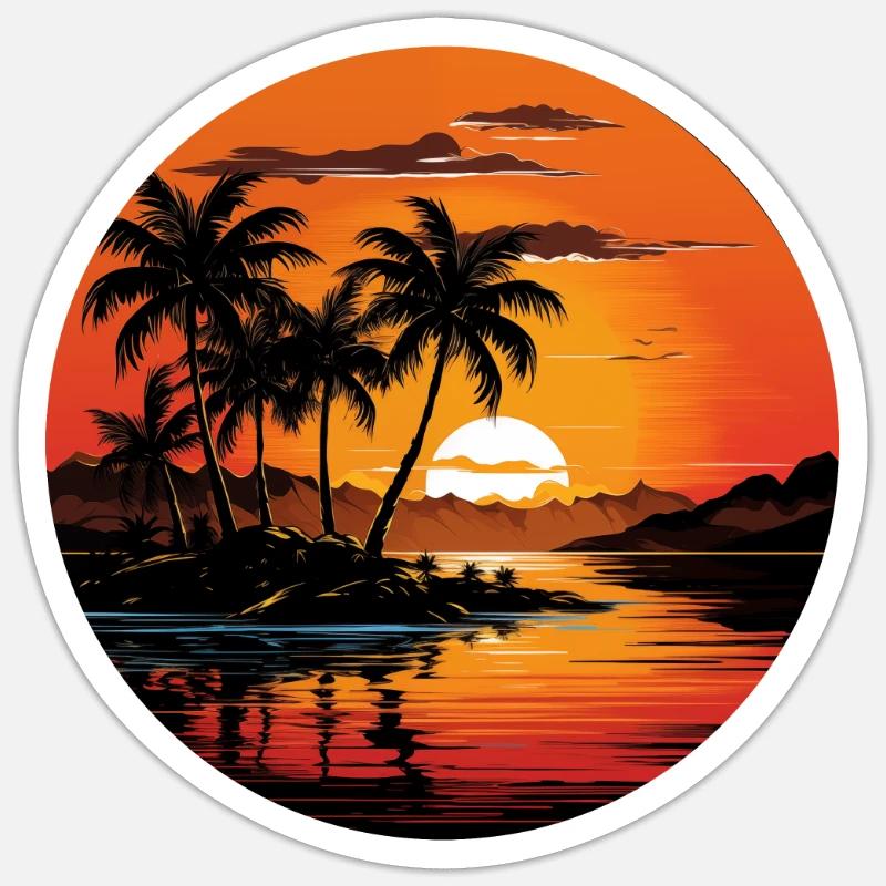 Coucher de soleil tropical - Sticker taille S (10 x 10 cm) - blanc mat