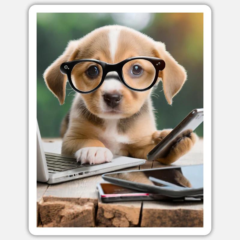 Hund mit Brille Sticker Größe S (10 x 10 cm)