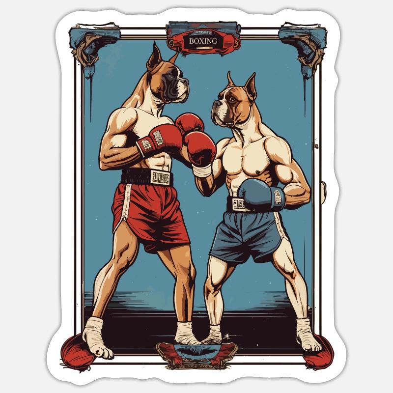 Hunde beim Boxen - Sticker Größe S (10 x 10 cm) - Mattweiß
