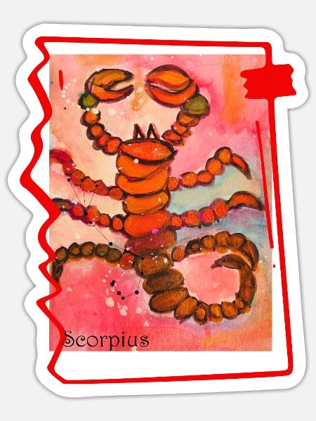Skorpion Aquarell Illustration Lebendige Farben - Sticker Größe S (10 x 10 cm) - Mattweiß