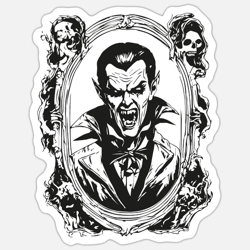 Illustration d’horreur vampire - Sticker taille S (10 x 10 cm) - blanc mat