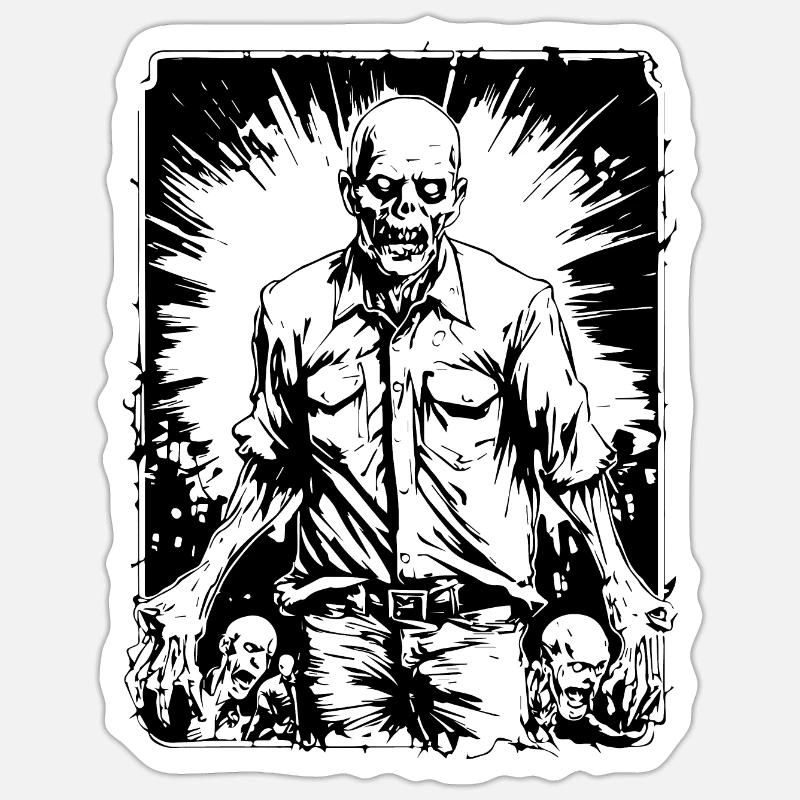 Zombie Comic Illustration - Sticker Größe S (10 x 10 cm) - Mattweiß