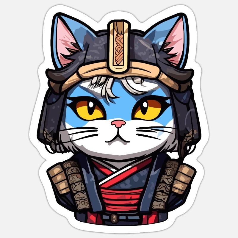 Samurai Cat #4 - Sticker size S (10 x 10 cm) - white matte