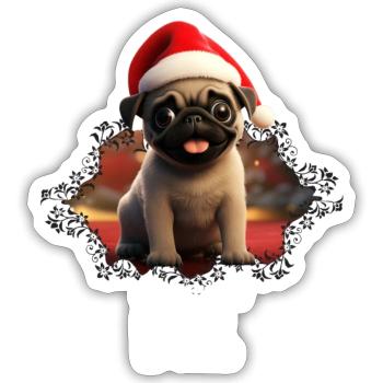 naughty and Nice Weihnachtsshirt lustig mops - Sticker Größe S (10 x 10 cm) - Mattweiß - Vorne