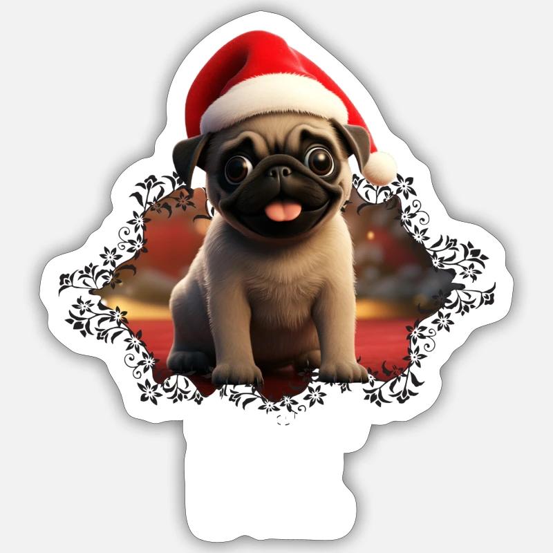 naughty and Nice Weihnachtsshirt lustig mops - Sticker Größe S (10 x 10 cm) - Mattweiß