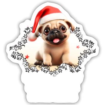 Keks-Komplize: Mops auf Santa's Liste! - Sticker Größe S (10 x 10 cm) - Mattweiß - Vorne