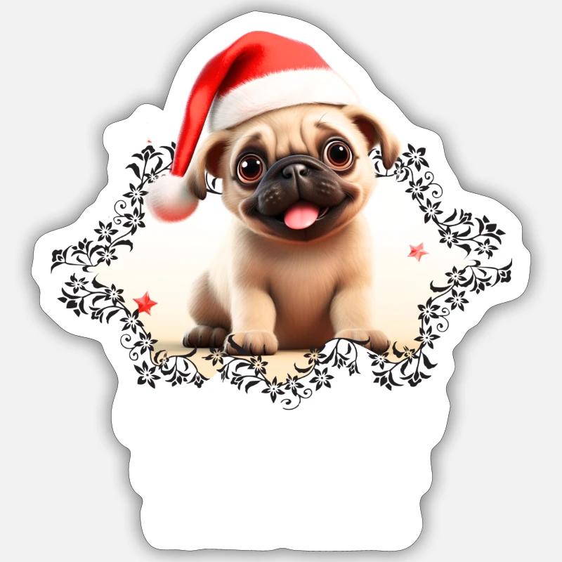 Keks-Komplize: Mops auf Santa's Liste! - Sticker Größe S (10 x 10 cm) - Mattweiß
