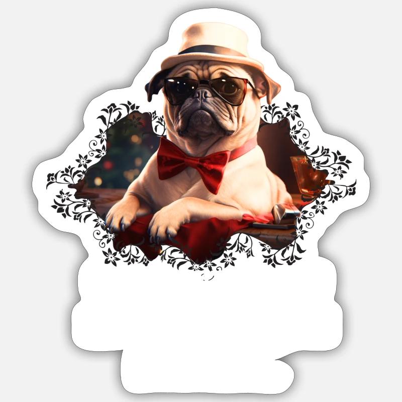 "Santa's Helper: Pug with a penchant for cookies!" Sticker size S (10 x 10 cm)