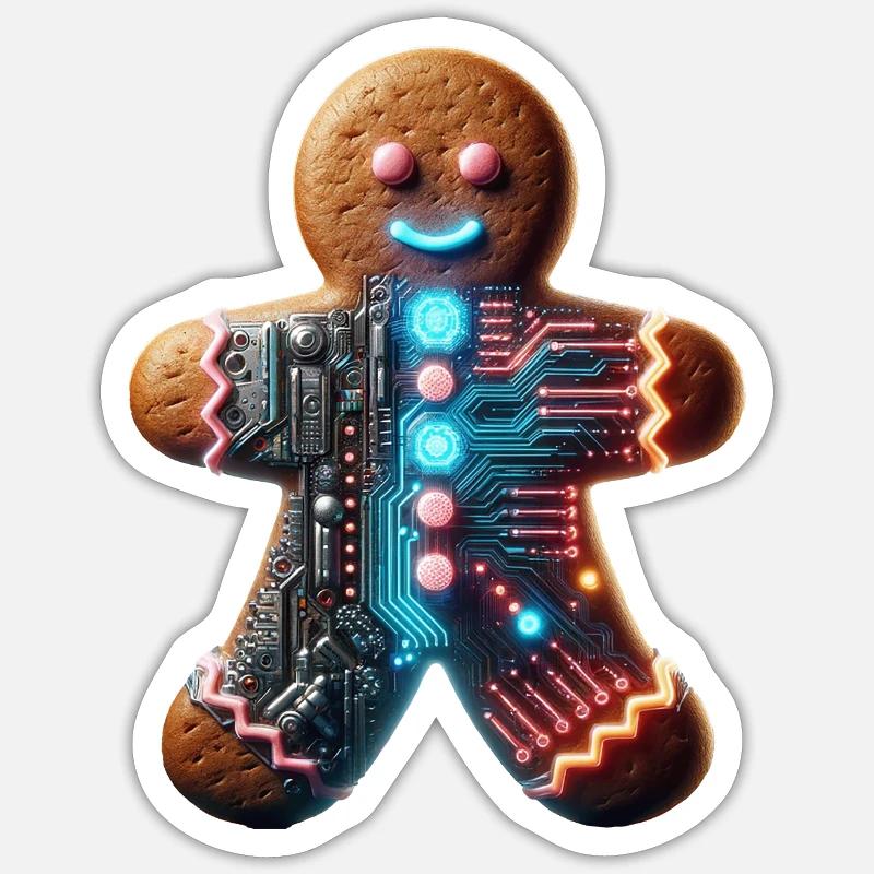 Cyberpunk Lebkuchenmännchen - Sticker Größe S (10 x 10 cm) - Mattweiß