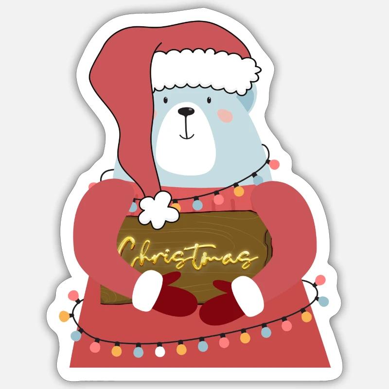 Ours de Noël - Sticker taille S (10 x 10 cm) - blanc mat