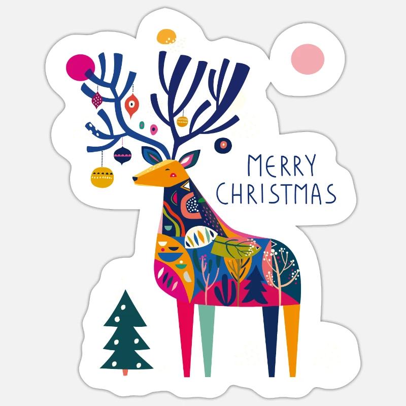 Hirsch mit Weihnachtskugeln Sticker Größe S (10 x 10 cm)