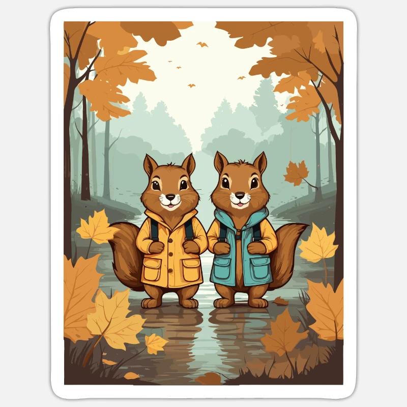 Süße Eichhörnchen - Sticker Größe S (10 x 10 cm) - Mattweiß