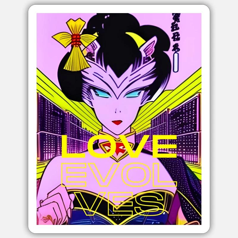 Love Evolves - Geisha - Sticker Größe S (10 x 10 cm) - Mattweiß
