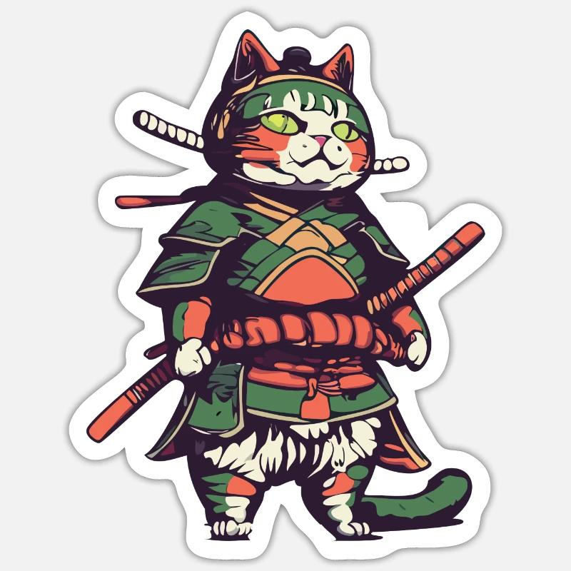 Samurai Katze - Sticker Größe S (10 x 10 cm) - Mattweiß