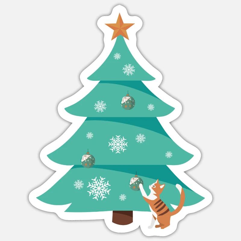 Christbaum Weihnachtsbaum Katze - Sticker Größe S (10 x 10 cm) - Mattweiß
